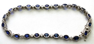 Bracelet rivière saphir ovale et diamants OR BLANC 750/1000 - Thomas Morel
