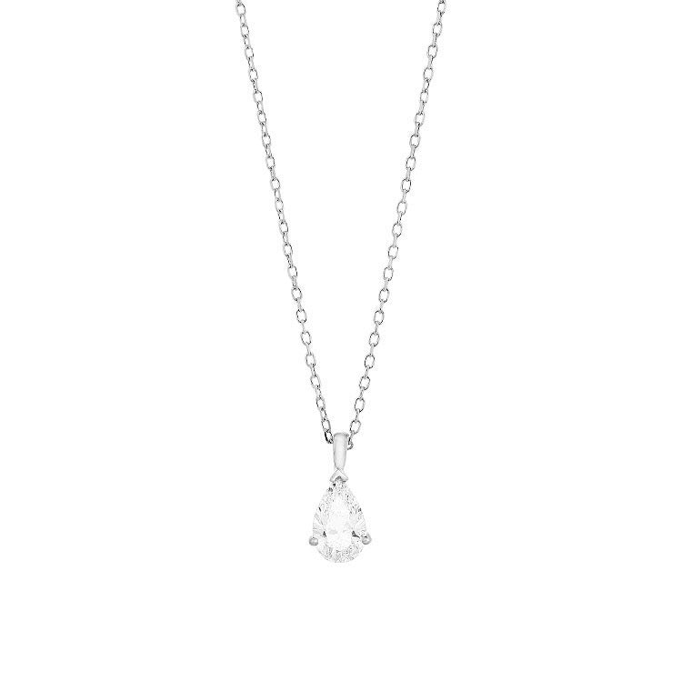 Collier Diamant Solitaire Poire OR BLANC 750/1000 - Thomas Morel