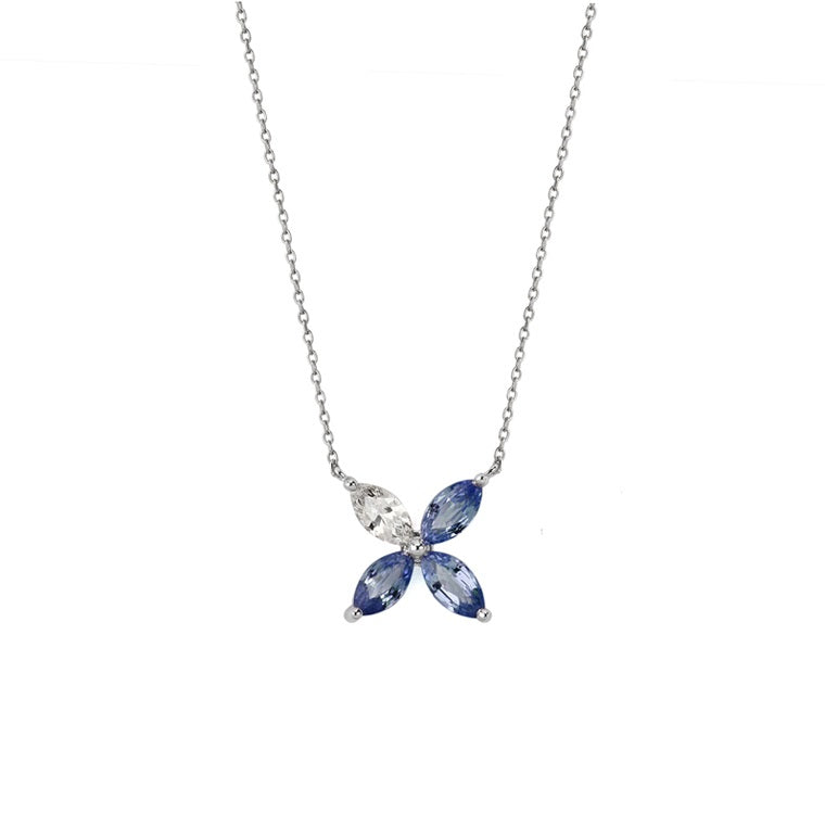 Collier Fleur Saphirs et Diamant  OR BLANC 750/1000 - Thomas Morel