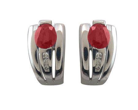 Boucles d'oreilles puce rubis et diamants OR BLANC 750/1000 - Thomas Morel