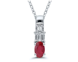 Collier rubis ovale et diamant baguettes OR BLANC 750/1000 - Thomas Morel