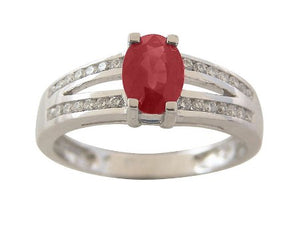 Bague Rubis ovale et diamants OR BLANC 750/1000 - Thomas Morel