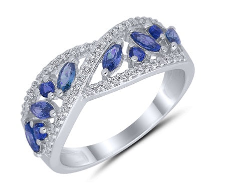Bague diamants et saphir or blanc 750/1000