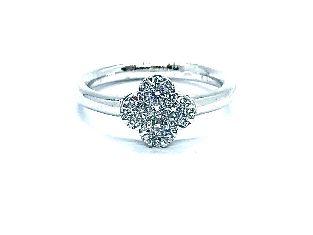 Bague multi pierres Diamants forme de Treffle OR BLANC 750/1000 - Thomas Morel