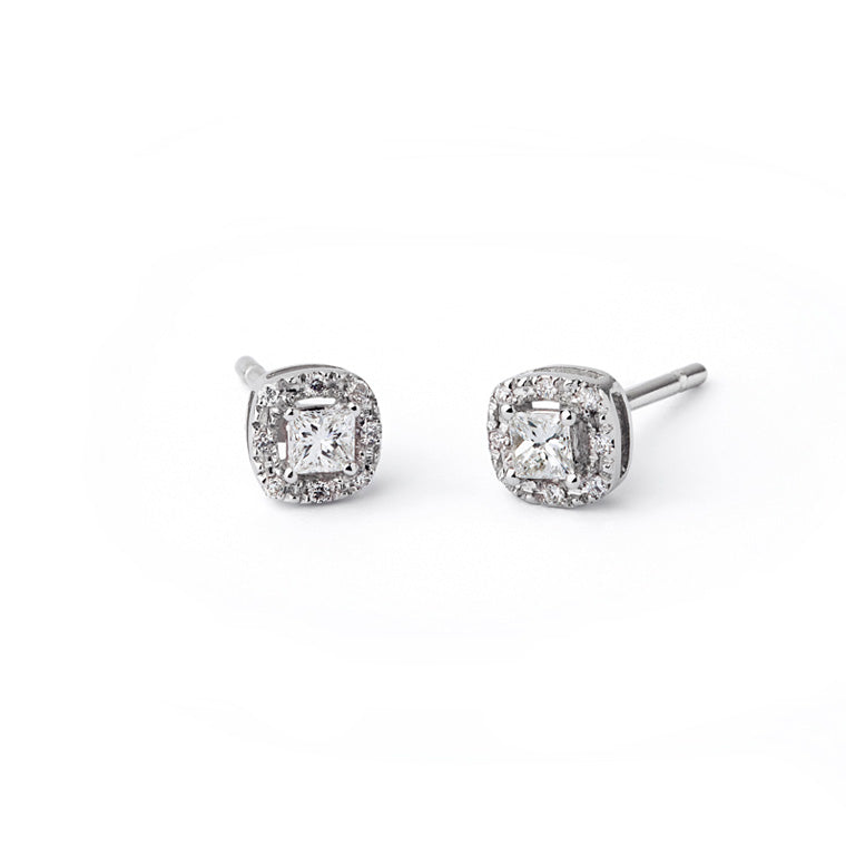 Boucles d'oreilles diamants princesse multi pierres 0.26CT OR BLANC 750/1000 - Thomas Morel