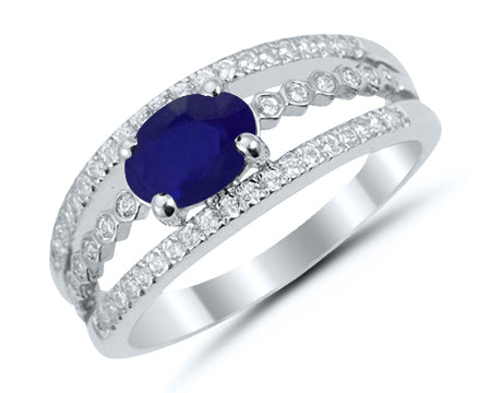 Bague diamants et saphir or blanc 750/1000