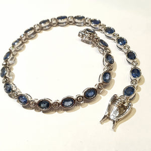 Bracelet rivière saphir ovale et diamants OR BLANC 750/1000 - Thomas Morel